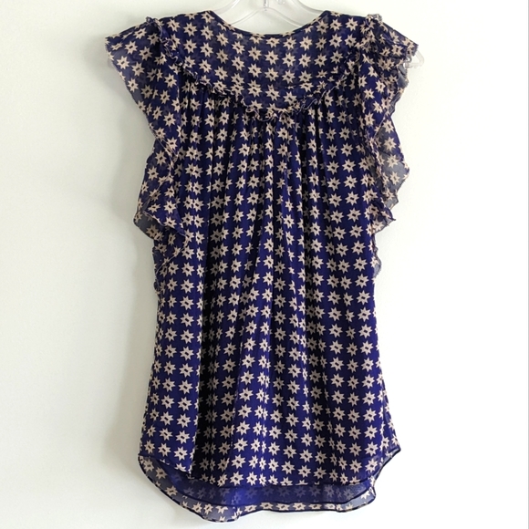 Diane von Furstenberg star print flutter sleeve silk top Navy Size 10 - Picture 4 of 12